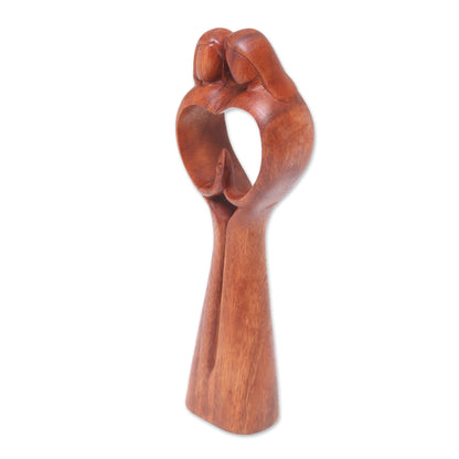 Piece of Me Hand-Carved Couple Family Love Suar Wood Heart Sculpture