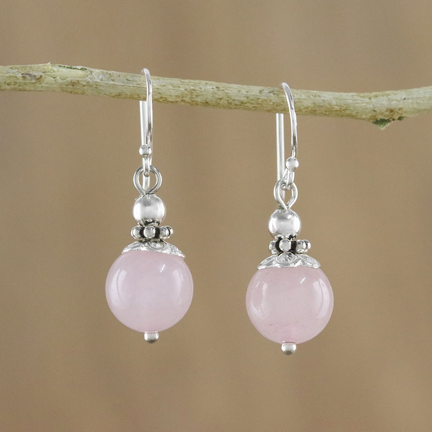 Candy Cloud Handcrafted Rose Quartz and Sterling Silver Dangle Earrings