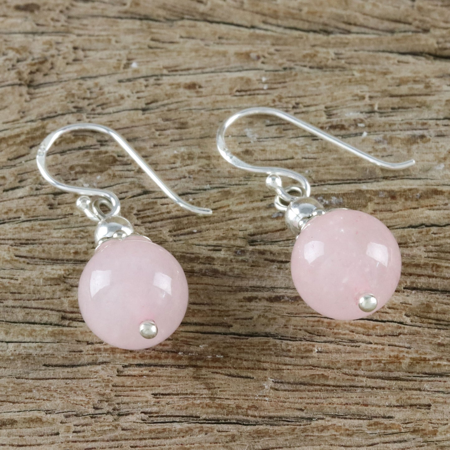 Candy Cloud Handcrafted Rose Quartz and Sterling Silver Dangle Earrings