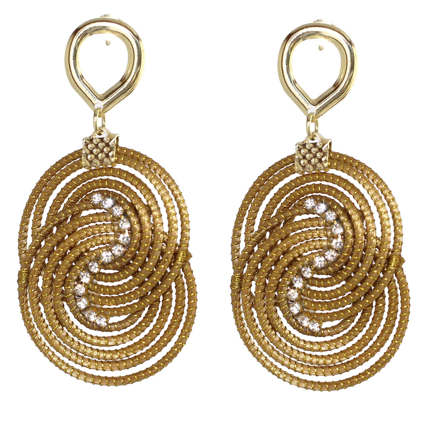 Fields of Hope Gold Plated Golden Grass Dangle Earrings with Rhinestones