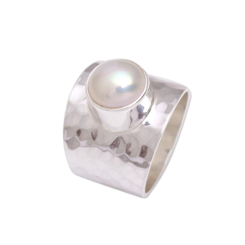 Gleaming Fate Cultured Pearl Cocktail Ring Crafted in Indonesia