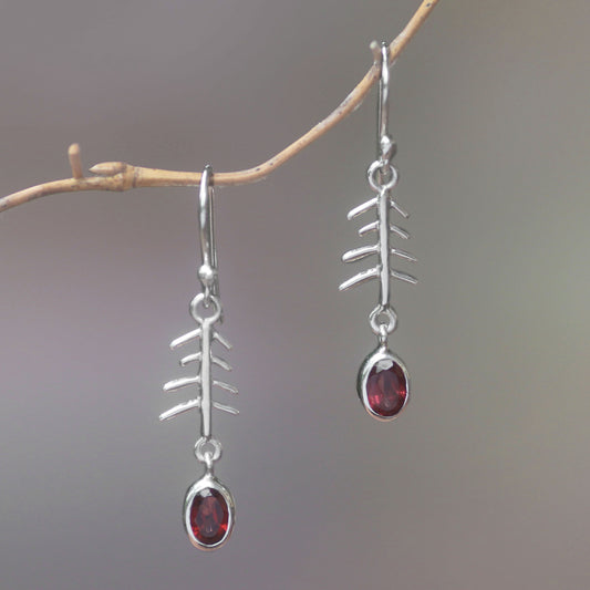 Winter Branches Garnet and Sterling Silver Winter Branches Dangle Earrings