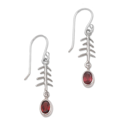 Winter Branches Garnet and Sterling Silver Winter Branches Dangle Earrings