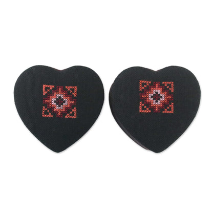 Heart of Thailand Two Thai Cotton and Silk Heart Shaped Jewelry Boxes