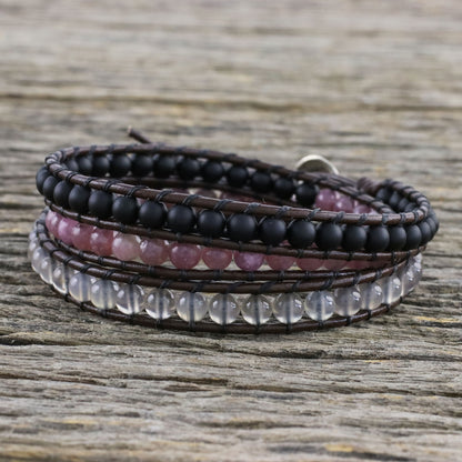 Sunrise Wanderlust Unisex Leather and Multi-Gemstone Beaded Wrap Bracelet