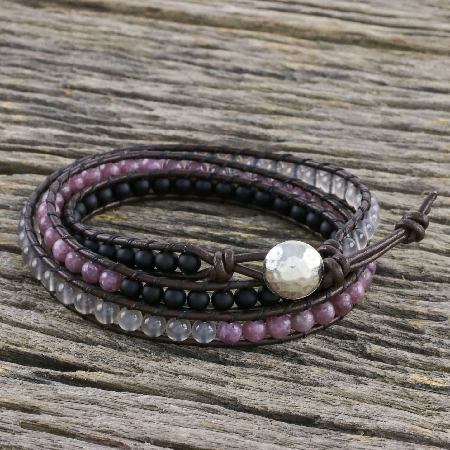 Sunrise Wanderlust Unisex Leather and Multi-Gemstone Beaded Wrap Bracelet