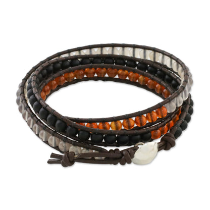 Sunset Wanderlust Unisex Leather and Multi-Gemstone Beaded Wrap Bracelet