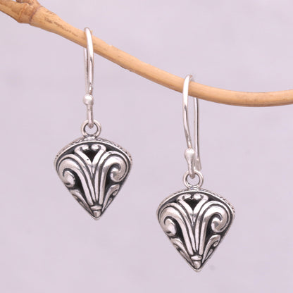 Swirling Crest Sterling Silver Swirl Motif Dangle Earrings from Bali