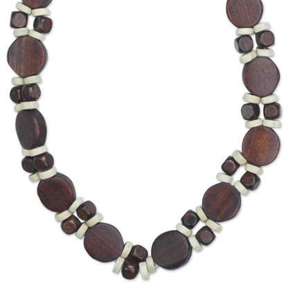 Guidance Brown and White Wood Beaded Necklace from Ghana