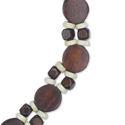 Guidance Brown and White Wood Beaded Necklace from Ghana