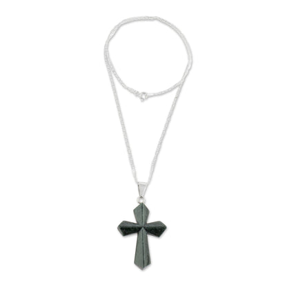 Dark Green Sacrifice of Love Jade Cross Necklace in Dark Green from Guatemala