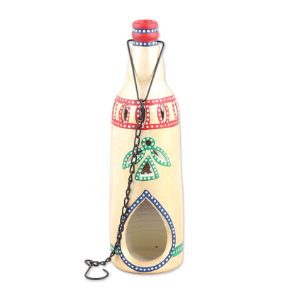Flower Bottle in Beige Ceramic Hanging Tealight Holder in Beige from India