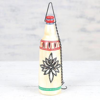 Flower Bottle in Beige Ceramic Hanging Tealight Holder in Beige from India