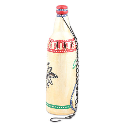 Flower Bottle in Beige Ceramic Hanging Tealight Holder in Beige from India