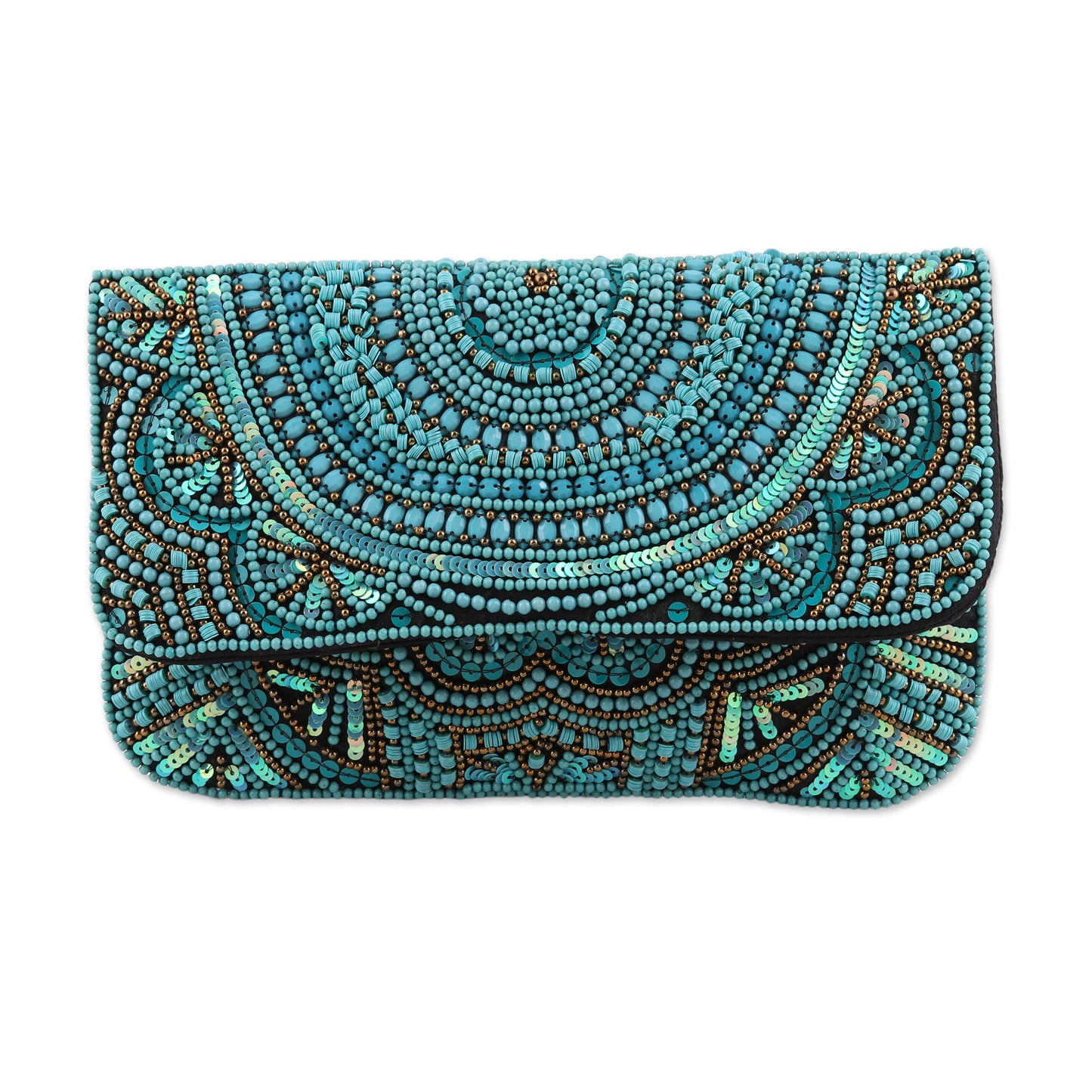 Turquoise Glamour Turquoise Beaded and Sequined Silk Evening Clutch from India