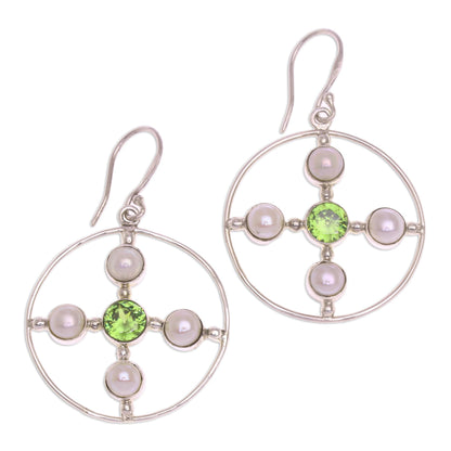 Ocean Orbit Bali Cultured Pearl and Peridot Ocean Orbit Earrings
