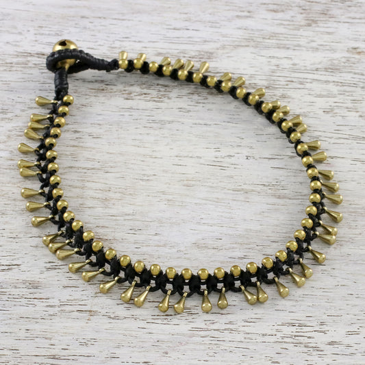 Lunar Black Handmade Lunar Black Knotted Brass Black Cord Anklet