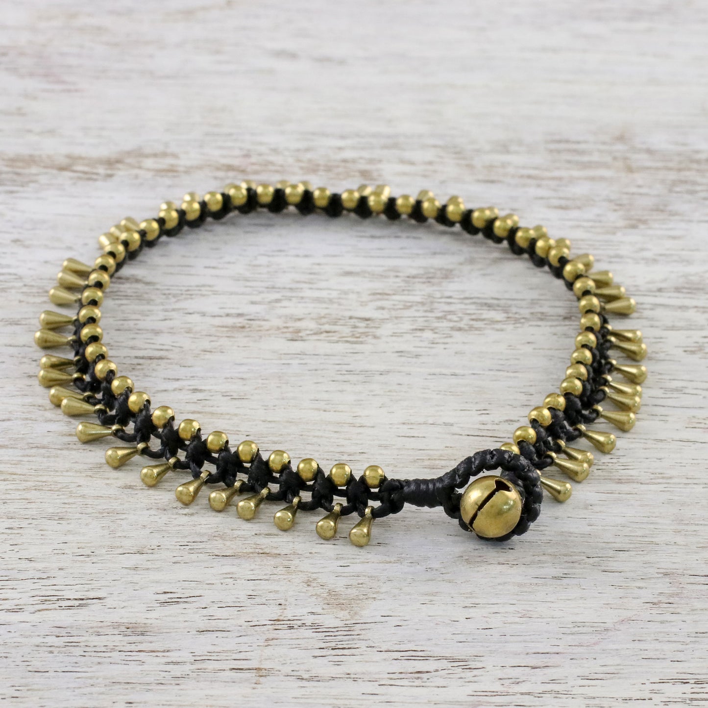 Lunar Black Handmade Lunar Black Knotted Brass Black Cord Anklet