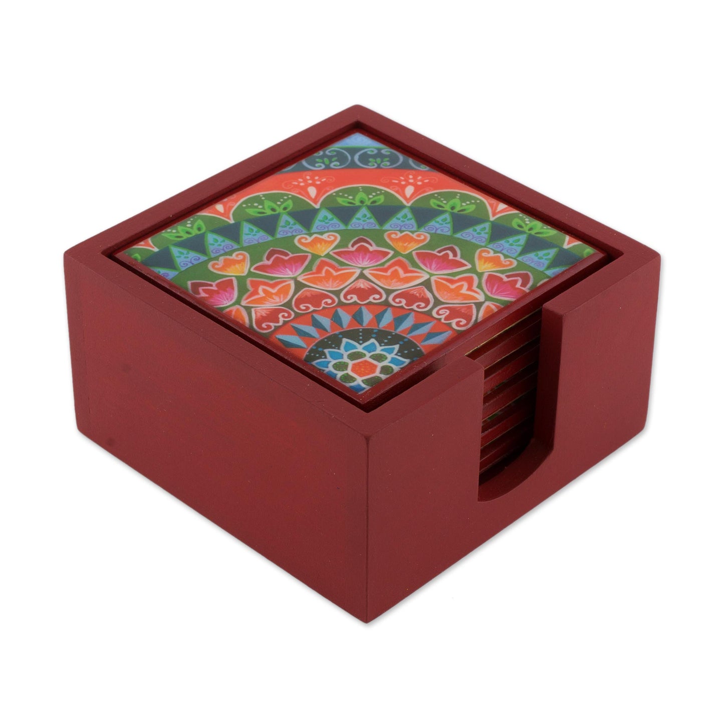 Home Delicacies Six Handcrafted Wood Coasters in Red from Costa Rica