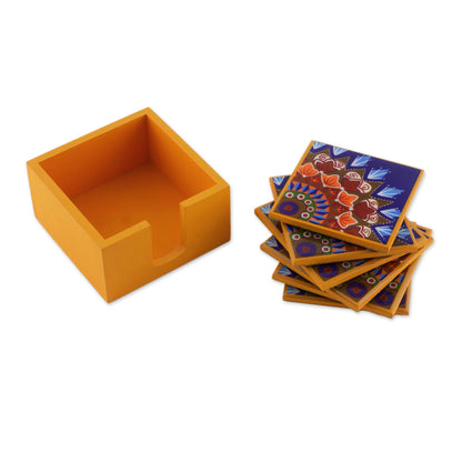 Fruits of the Sun Six Handcrafted Wood Coasters in Yellow from Costa Rica