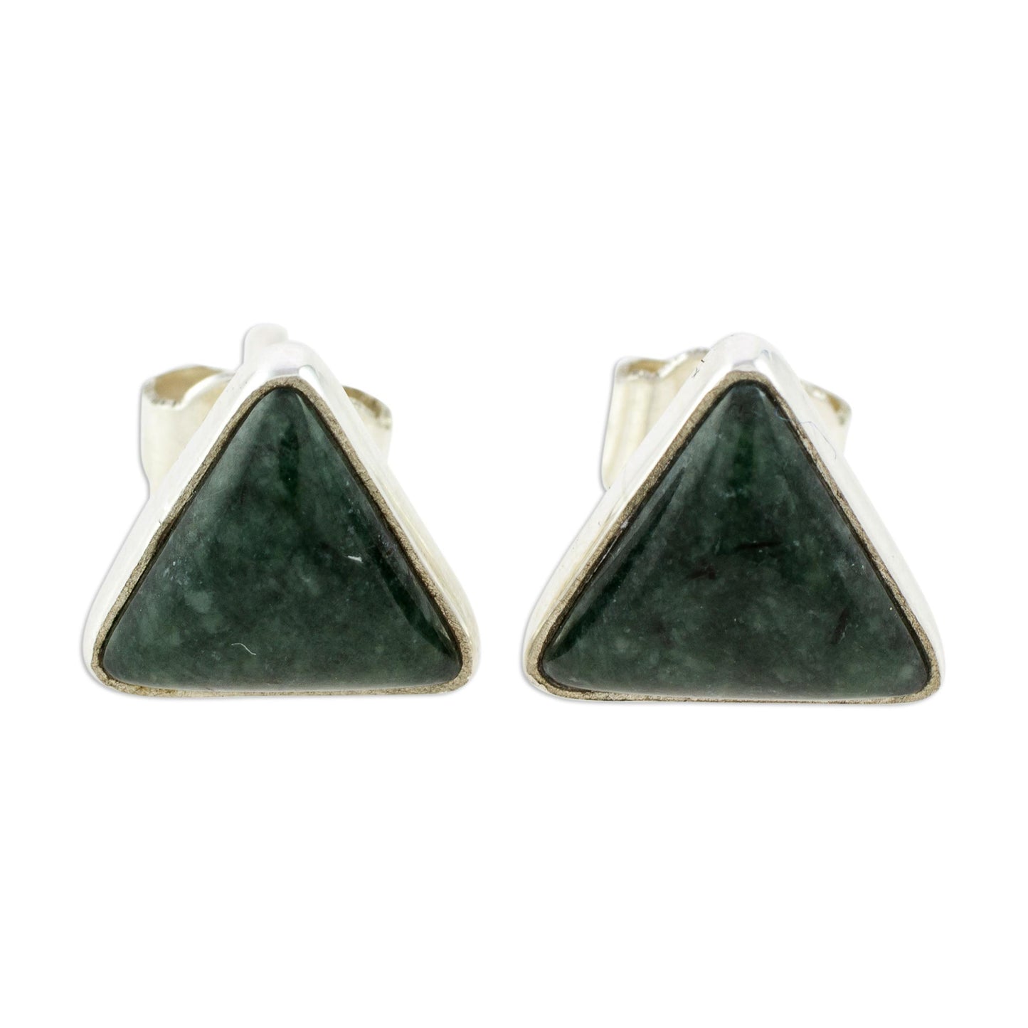 Dark Green Triangle of Life Trianglular Dark Green Jade Stud Earrings from Guatemala