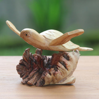 Turtle Current Hand-Carved Ocean Turtle Jempinis Wood Tree Sculpture