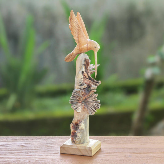 Hummingbird Flight Hand-Carved Flying Hummingbird Jempinis Wood Sculpture