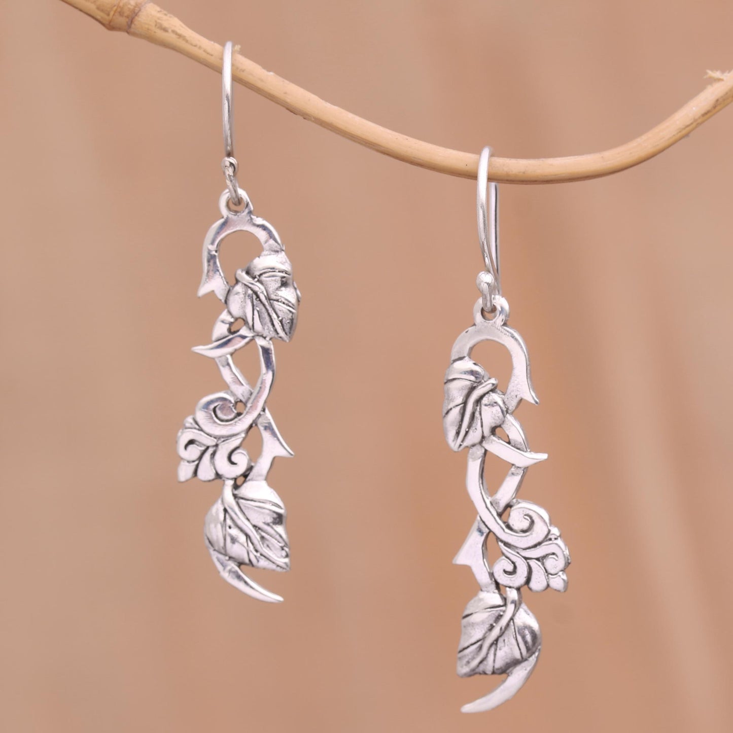 Hope Vines Sterling Silver Leafy Hope Vine Dangle Earrings