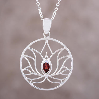 Lotus Heart Garnet & Sterling Silver Necklace