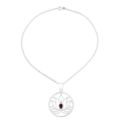 Lotus Heart Garnet & Sterling Silver Necklace