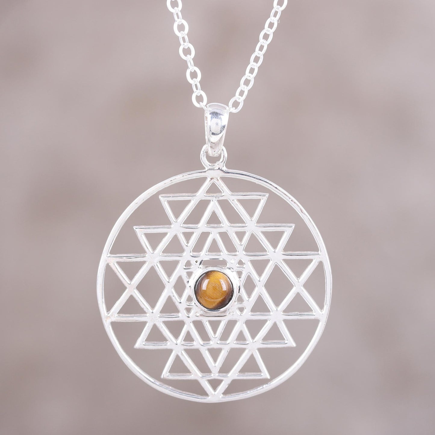 Centered Energy Yoga Inspired Sterling Silver Tiger's Eye Pendant Necklace