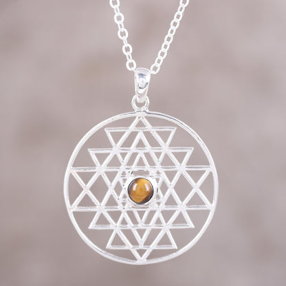 Centered Energy Yoga Inspired Sterling Silver Tiger's Eye Pendant Necklace