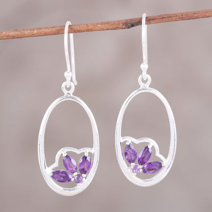 Petite Violet Handcrafted Amethyst Sterling Silver Oval Dangle Earrings