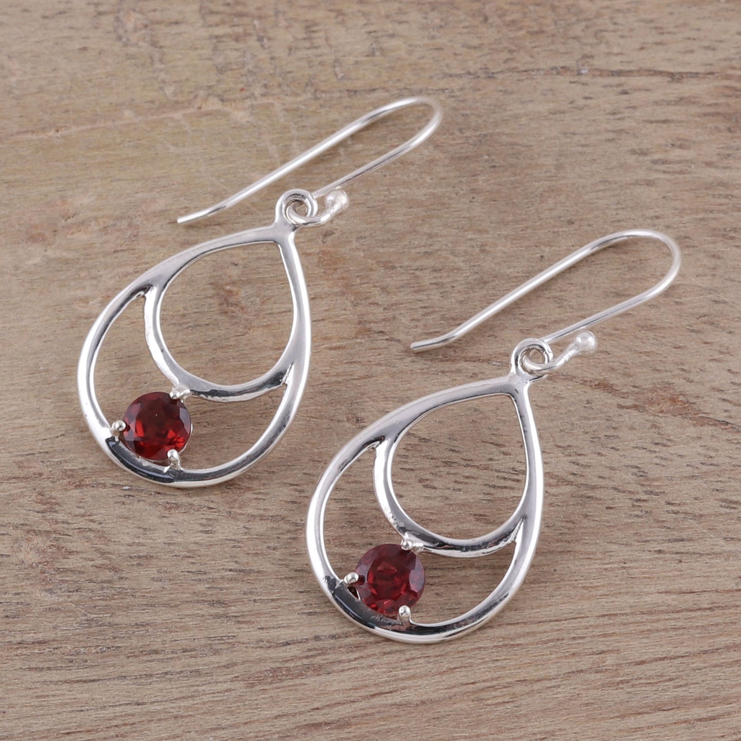 Dawn's Dew Garnet and Sterling Silver Double Teardrop Dangle Earrings