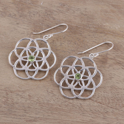 Molecular Flowers Sterling Silver Peridot Molecular Flowers Dangle Earrings