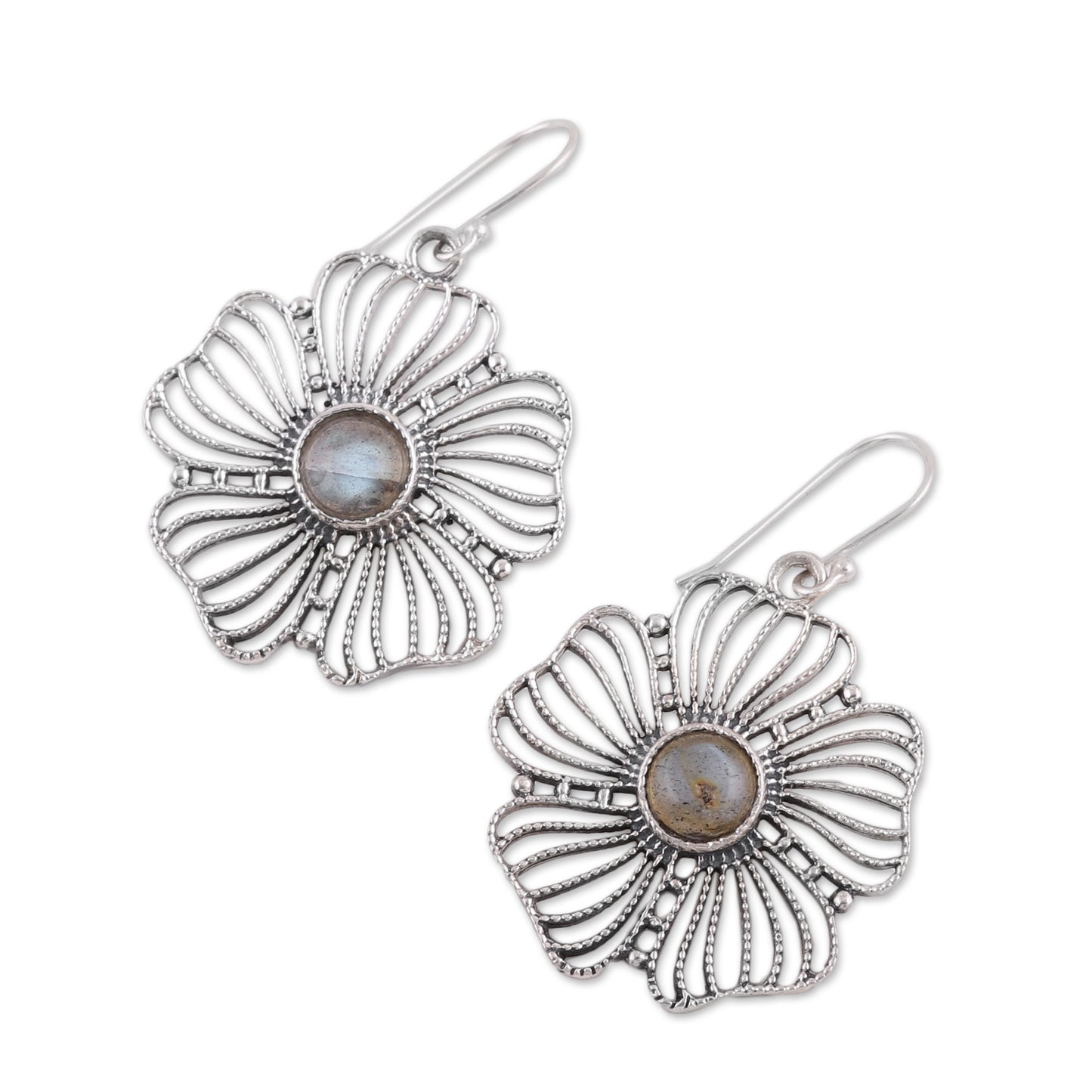 Celestial Flowers Sterling Silver Labradorite Celestial Floral Dangle Earrings