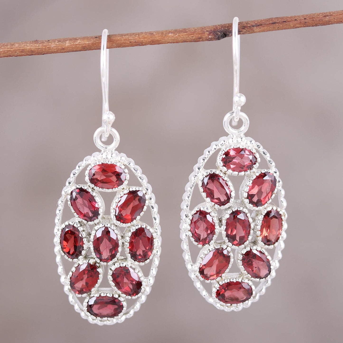 Palatial Crest in Crimson Handcrafted Garnet and Sterling Silver Dangle Earrings