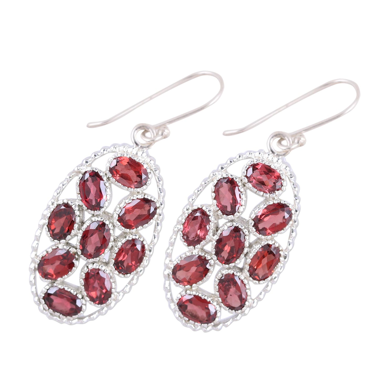 Palatial Crest in Crimson Handcrafted Garnet and Sterling Silver Dangle Earrings