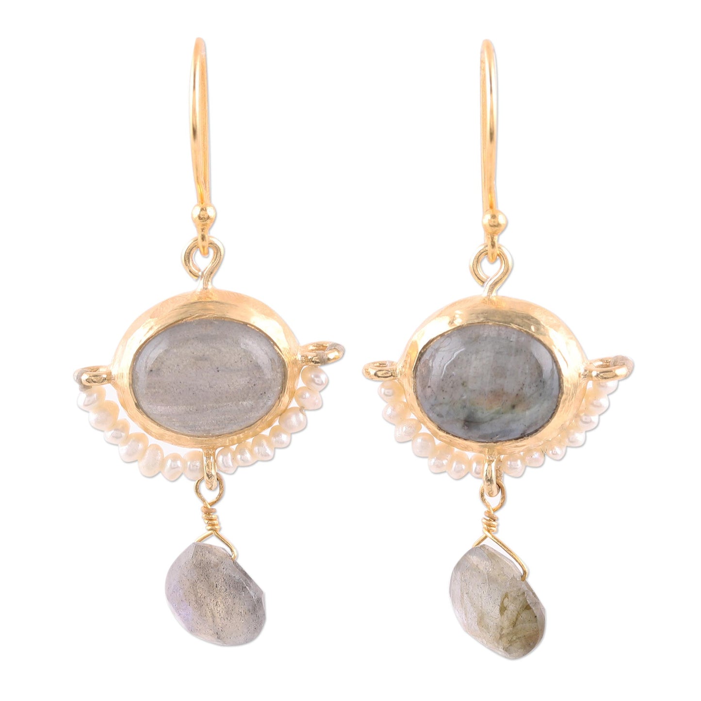 Everlasting Allure 22k Gold Plated Cultured Pearl and Labradorite Earrings