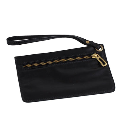 Dark Sophistication Handcrafted Black Leather Wristlet from Brazil