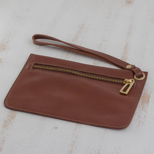 Chestnut Sophistication Handcrafted Leather Wristlet in Chestnut from Brazil