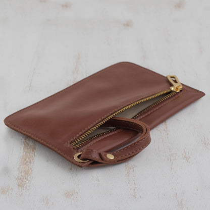Chestnut Sophistication Handcrafted Leather Wristlet in Chestnut from Brazil