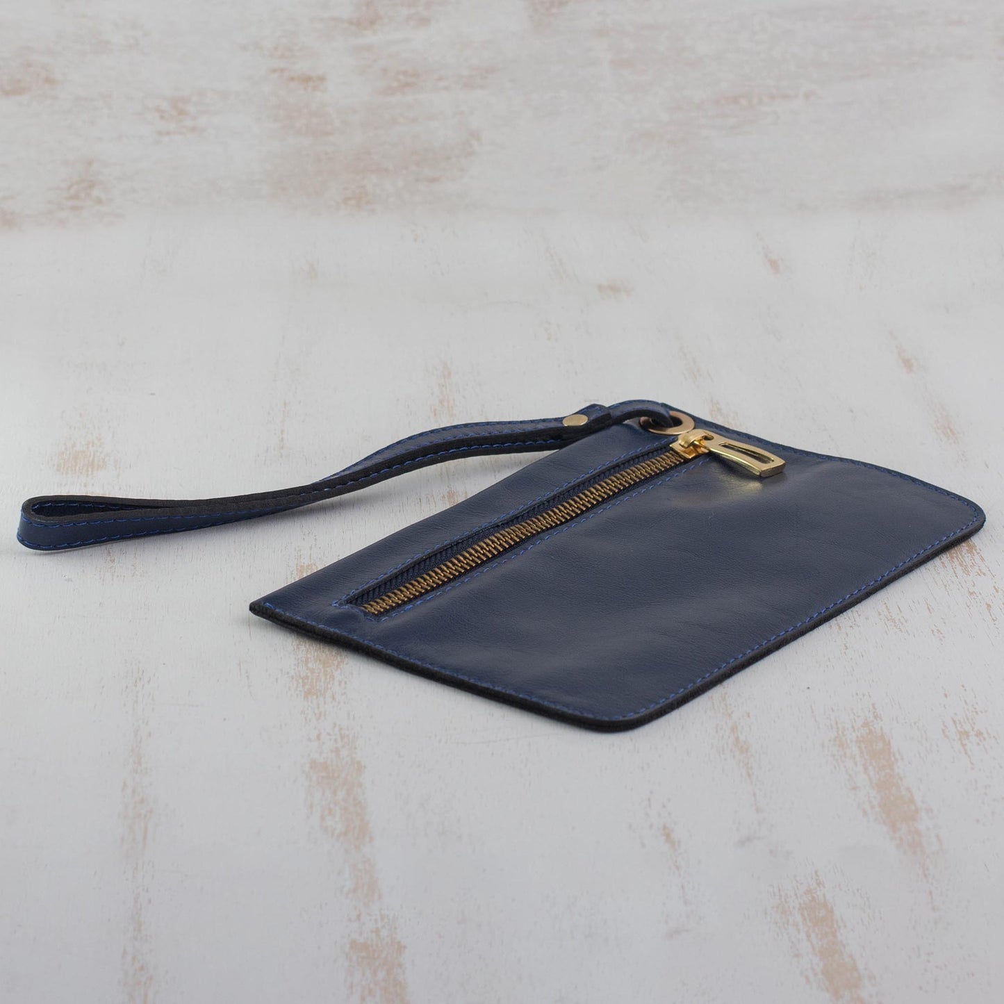 Navy Sophistication Handcrafted Leather Wristlet in Navy from Brazil