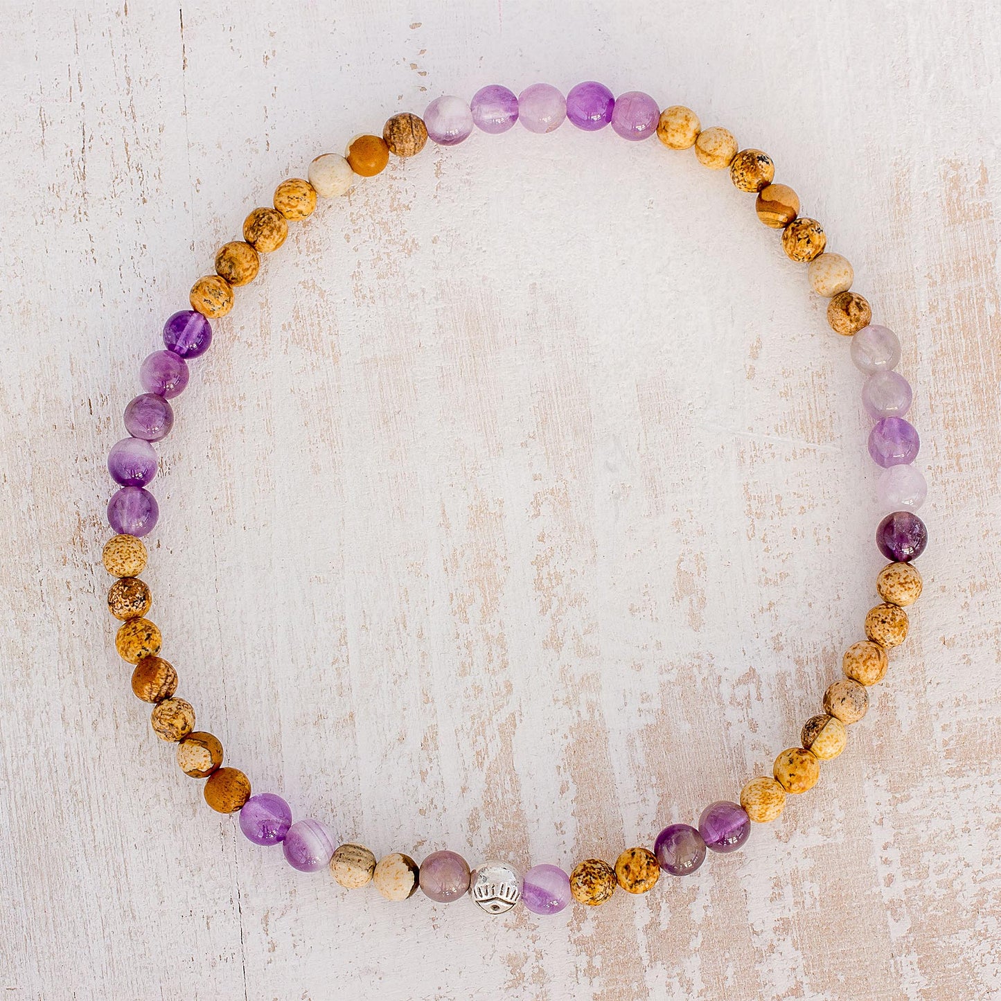 Magical Gems Jade and Amethyst Beaded Stretch Anklet from Guatemala