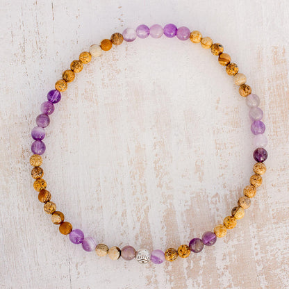 Magical Gems Jade and Amethyst Beaded Stretch Anklet from Guatemala