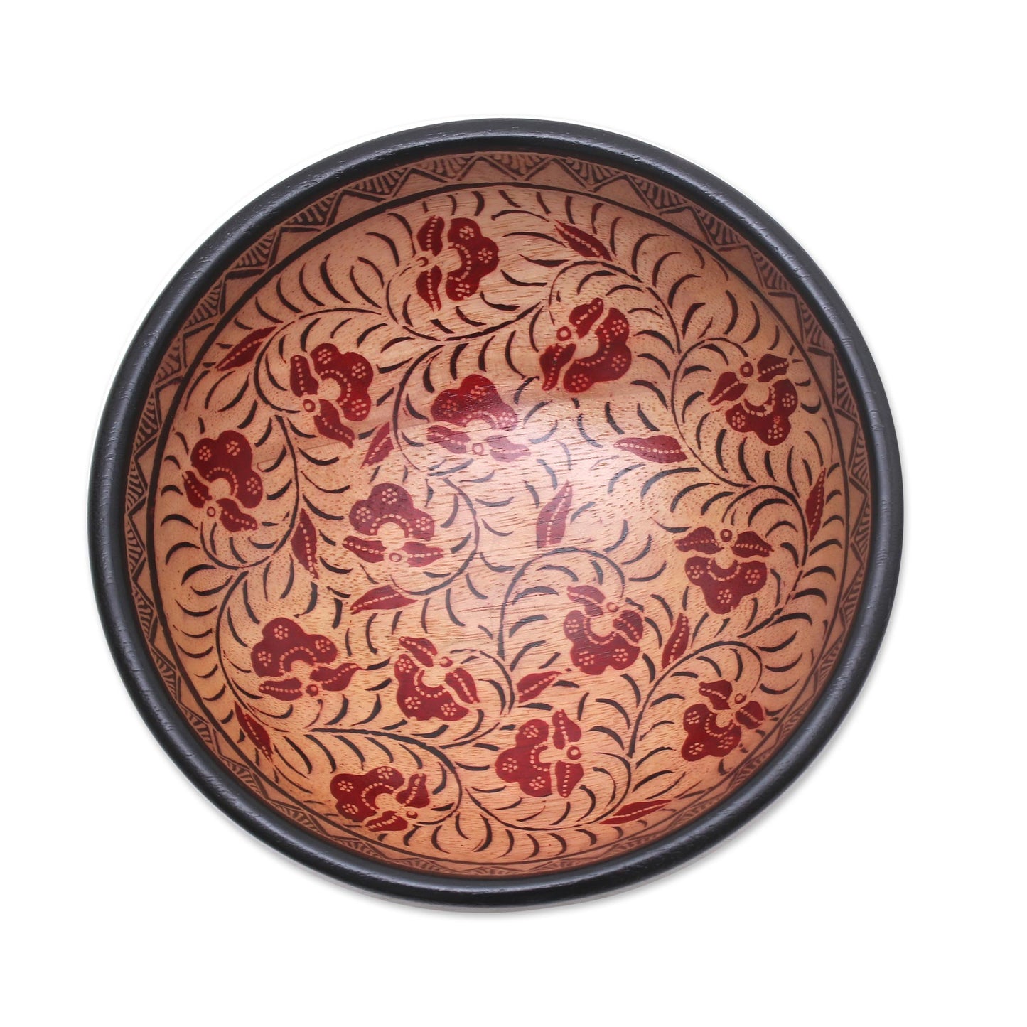 Lok Chan Flowers Floral Motif Batik Wood Decorative Bowl from Bali