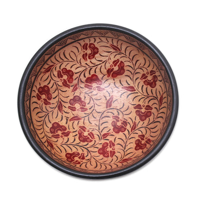 Lok Chan Flowers Floral Motif Batik Wood Decorative Bowl from Bali