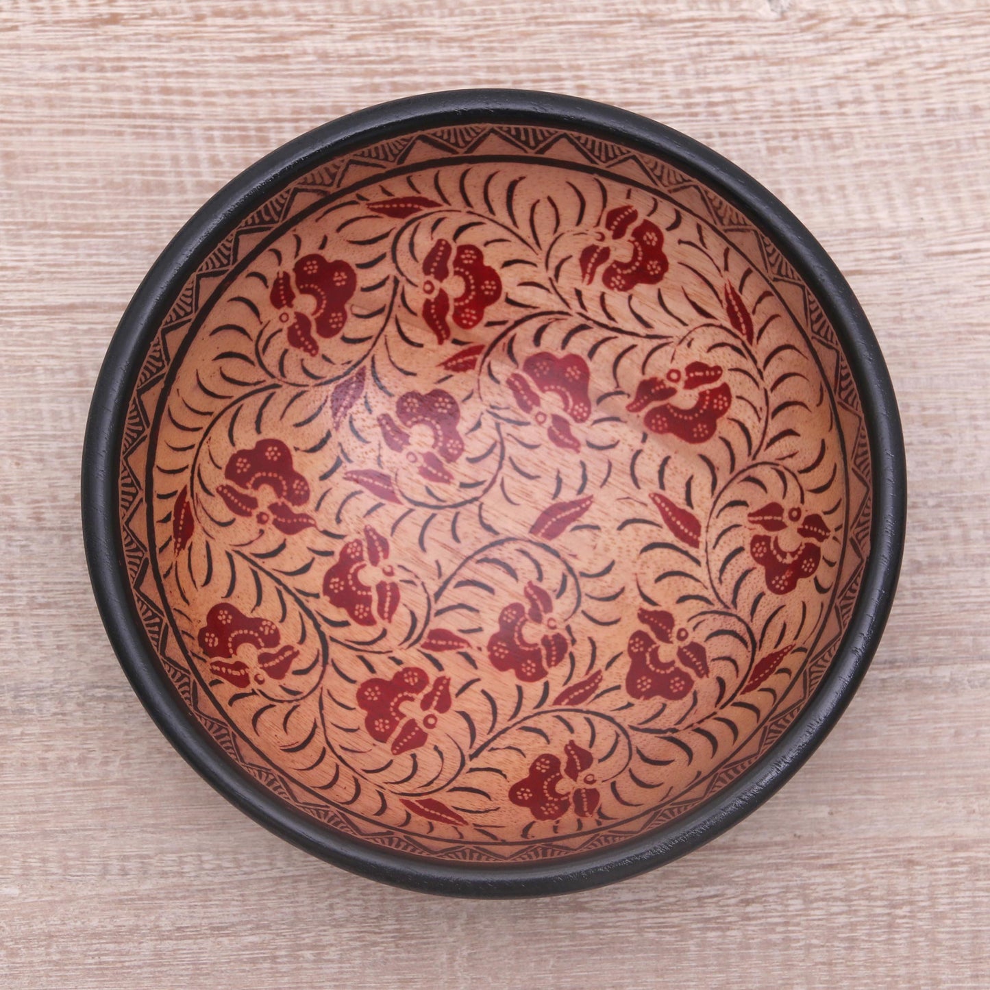 Lok Chan Flowers Floral Motif Batik Wood Decorative Bowl from Bali