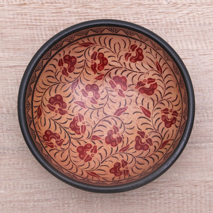 Lok Chan Flowers Floral Motif Batik Wood Decorative Bowl from Bali