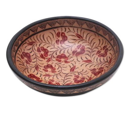 Lok Chan Flowers Floral Motif Batik Wood Decorative Bowl from Bali